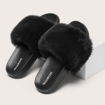 Solid Color Faux Fur Pattern Slippers, Fluffy Soft Sole Platform Casual Slides, Plush Cozy Indoor Shoes