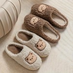 Cozy and Warm Cute Bear Plush Slippers - Closed Toe Slip On House Shoes