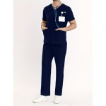 Men's 2-piece Workwear Set, Short Sleeve V Neck Shirt With Pocket Design & Pants Set, Men's Uniform