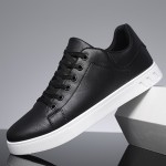 Men's PU Leather Lace-up Skateboard Shoes, Trendy Comfortable Lightweight Non-slip Outdoor Shoes Walking Jogging Sneakers